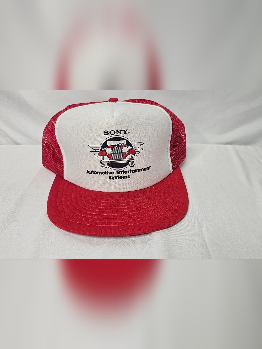 Vtg Sony Trucker Hat Cap Men Red White Automotive Entertainment Systems Sportcap